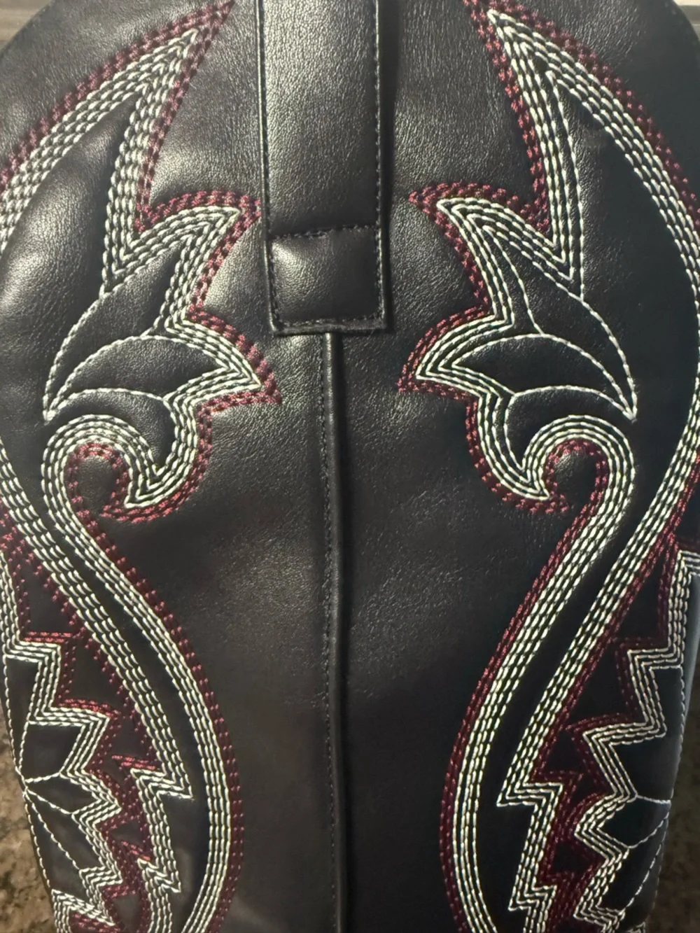 NIB Cowboy Boots,Size 6, ISNOM,Black W/White&Red Embroidery,High Heel,Tall Boots